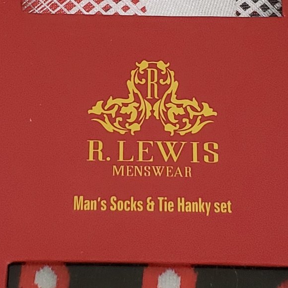 Robert Lewis Red Neck Tie Hanky Socks Box 3 Set - Picture 8 of 8